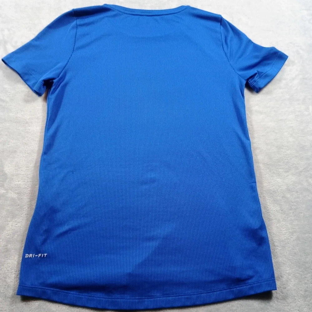 Nike‎ Girls Dri-FIT Training Shirt Blue Large Swoosh Graphic